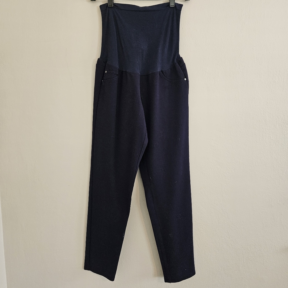 A Pea in the Pod Secret Fit Belly Navy Maternity Stretch Pants Tights Size Large